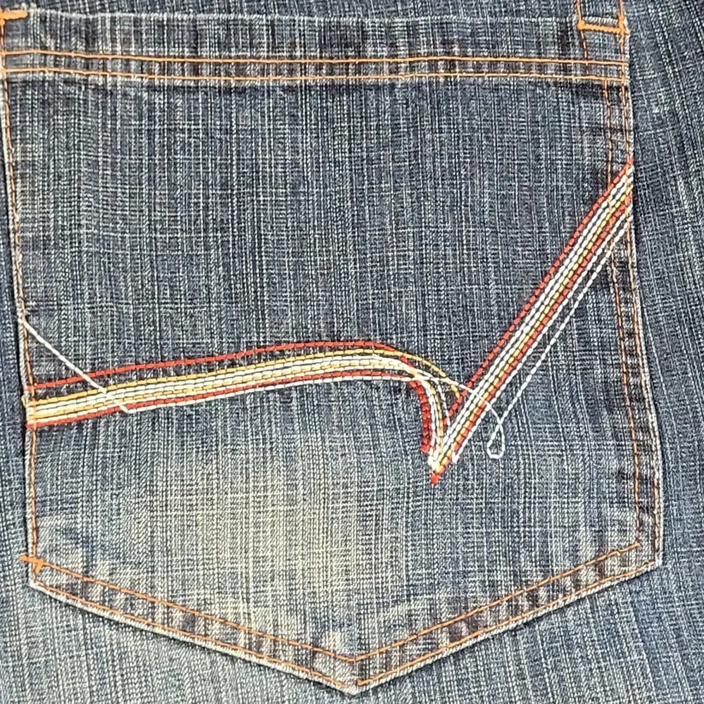Qruel Jeans Company Mens 50x32 Wide Leg Denim Dark Wash Orange Stitch Blue